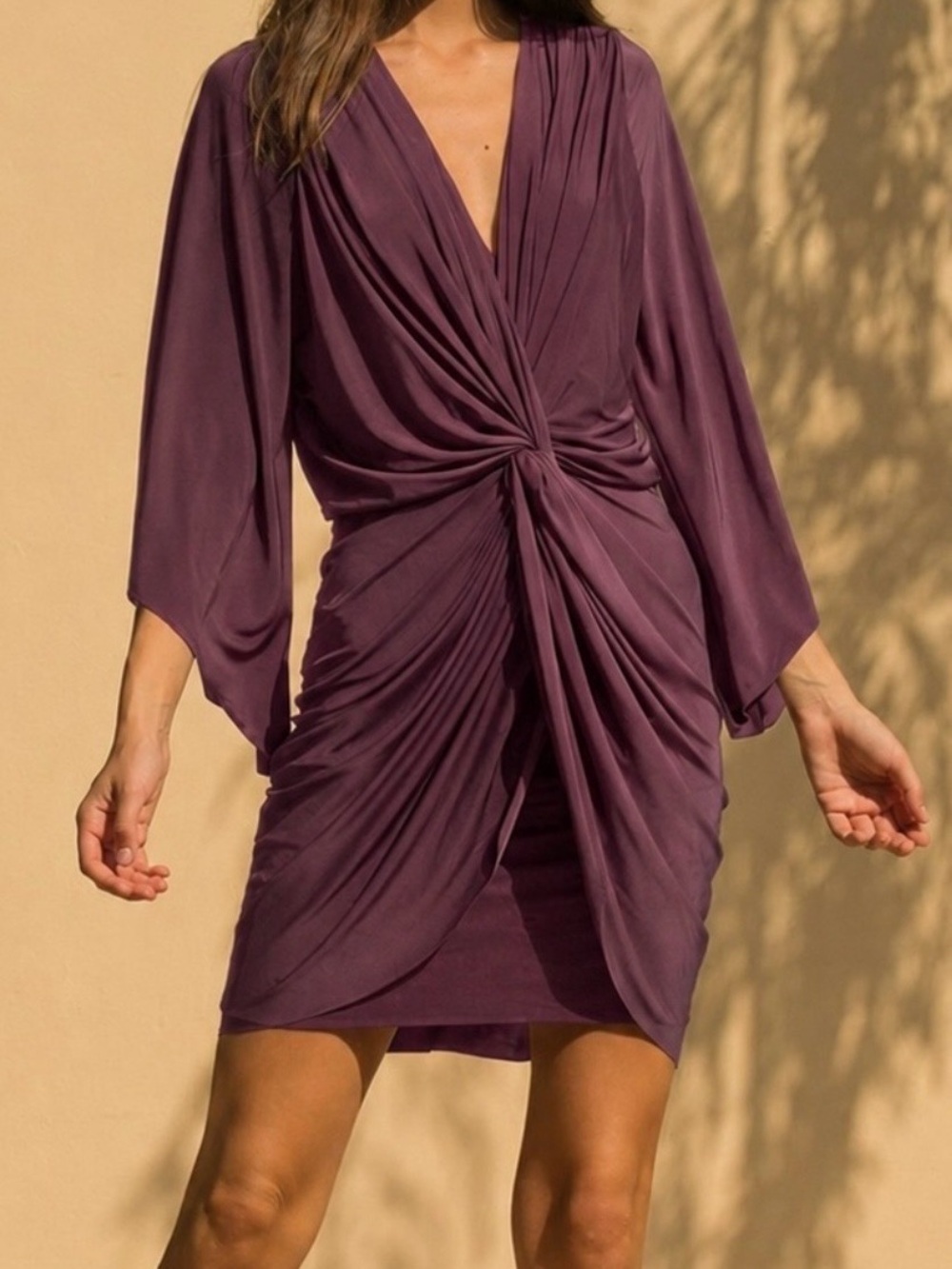 MISA Los Angeles Purple Teget Mini Dress XS Wrap Bell Sleeve Special Occasion